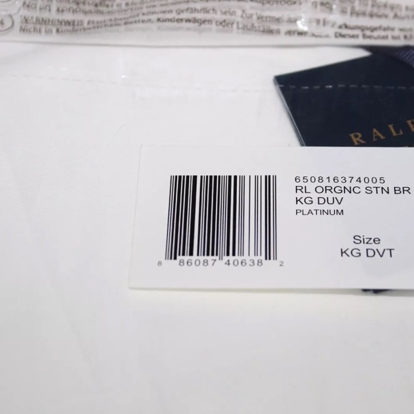 Ralph Lauren 624TC Organic Cotton Sateen Border King Duvet Cover $470 Platinum - Picture 5 of 5
